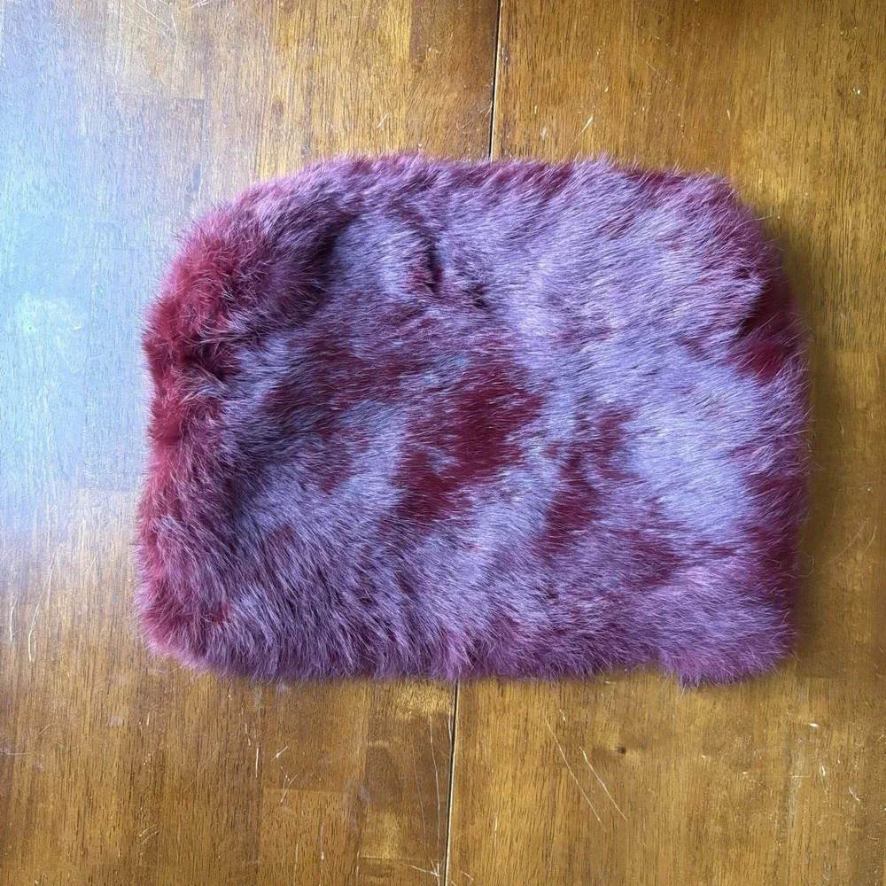 Burgundy Maroon REAL Rabbit Fur Hobo Hand Bag